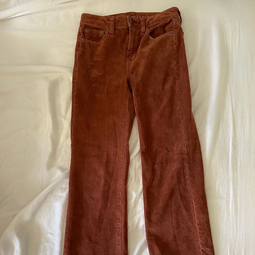 cropped orange corduroy pants
